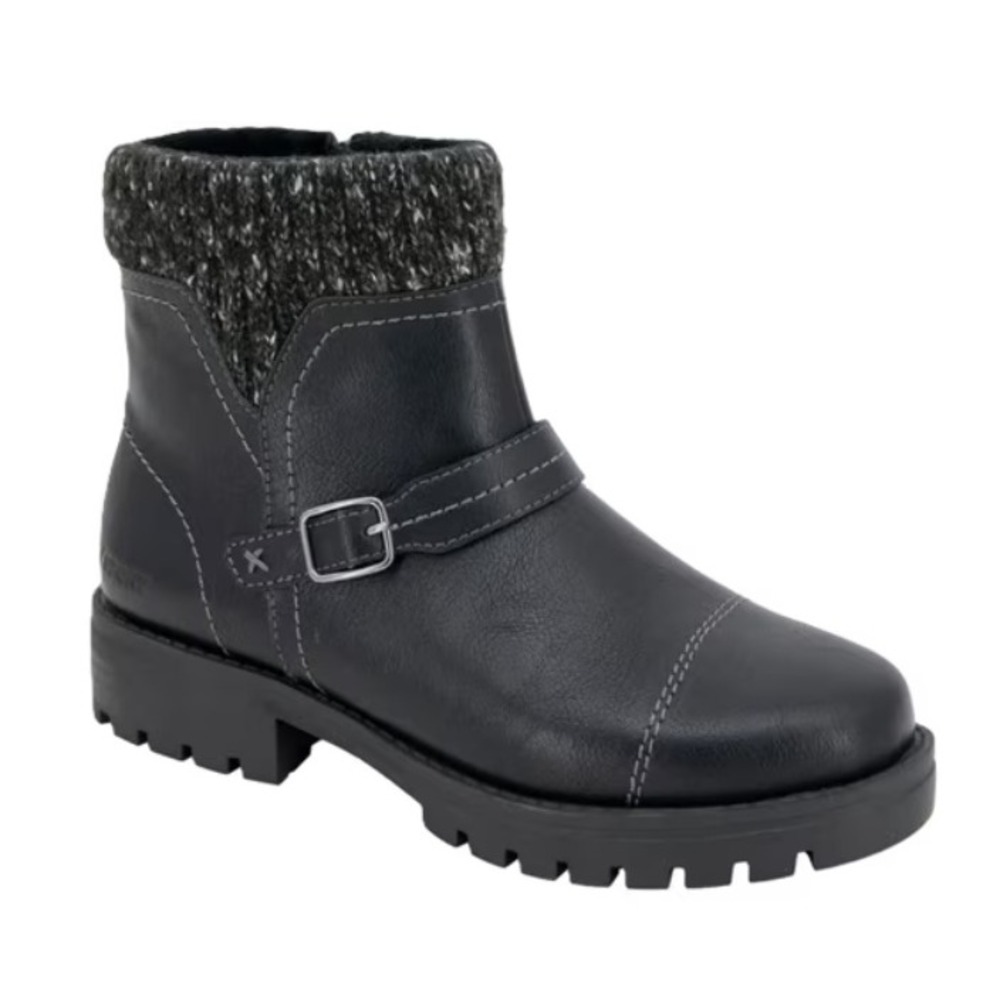 JSport Women's Ankle Knit Cuff Synthetic‎ Leather Pull On Boots Black Sz 10 NWT